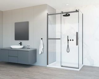 Душевой уголок Vincea Como Soft VSR-1CS1011CLGM, 1100*1000, вороненая сталь, стекло прозрачное