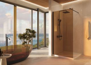 Душевая перегородка Vincea Walk-In VSW-1H900GSB, 900*2000, черный матовый, стекло янтарь