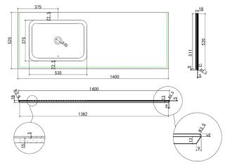 Столешница Vincea из кварца с интегрированной раковиной VWTB-4LX140QBG-L, левая, цвет бежевый