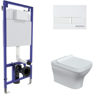 Комплект Berges 4в1 042452: инсталляция NOVUM кнопка L1 белая унитаз Strati Rimless сиденье Strati Slim SO