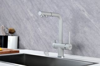 Смеситель для кухни Paulmark Serpentine Se213222-GRS серый дым