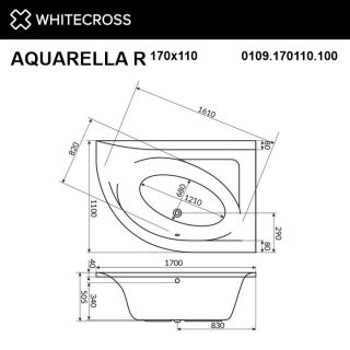 Гидромассажная ванна WHITECROSS Aquarella 0109.170110.100.SOFT.WH правая 170x110 см Soft белый