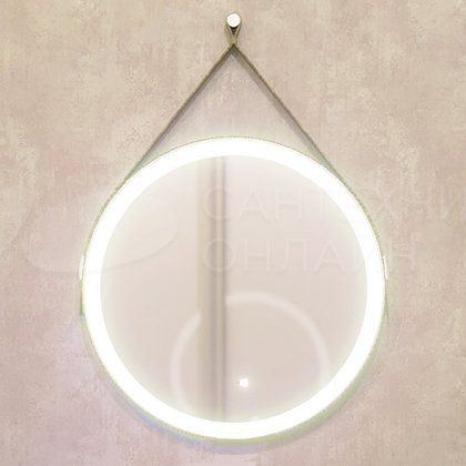 Зеркало круглое Jorno Wood 60, с подсветкой, кожаный ремень